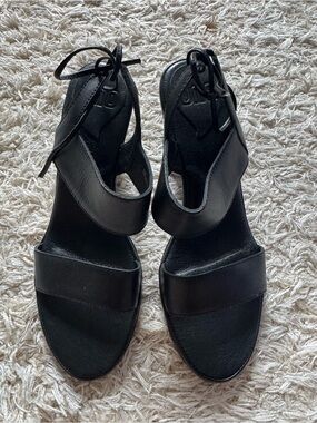 Women's Black Leather Lace-Up Sandals